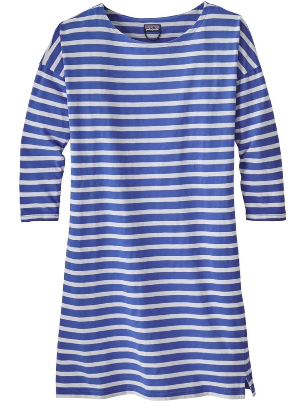 NWT PATAGONIA sXS ‘Seatoller’Blue/White Striped Dress-above knee-3/4 sleeves
